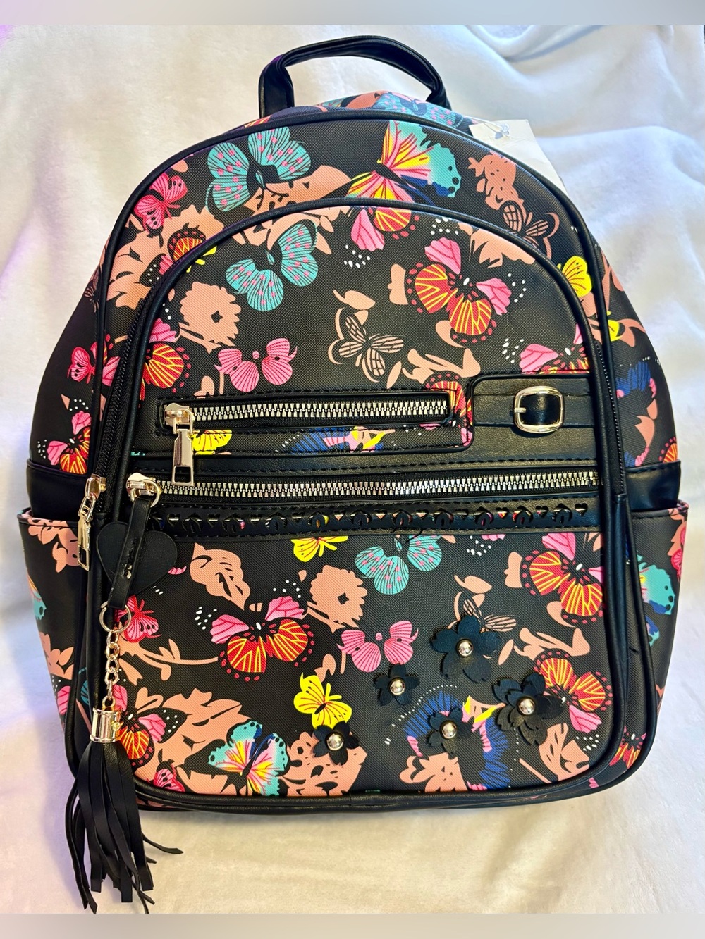 Butterfly Floral Mini Backpack - Black & Pink